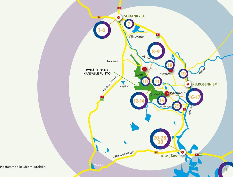 Pyhätunturi Pyhätunturi Javarusjoki 29 19 5 Kemijoki Kemijoki PELKOSENNIEMI 16-17