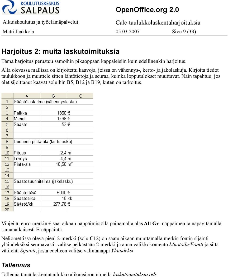 Näin tapahtuu, jos olet sijoittanut kaavat soluihin B5, B12 ja B19, kuten on tarkoitus.