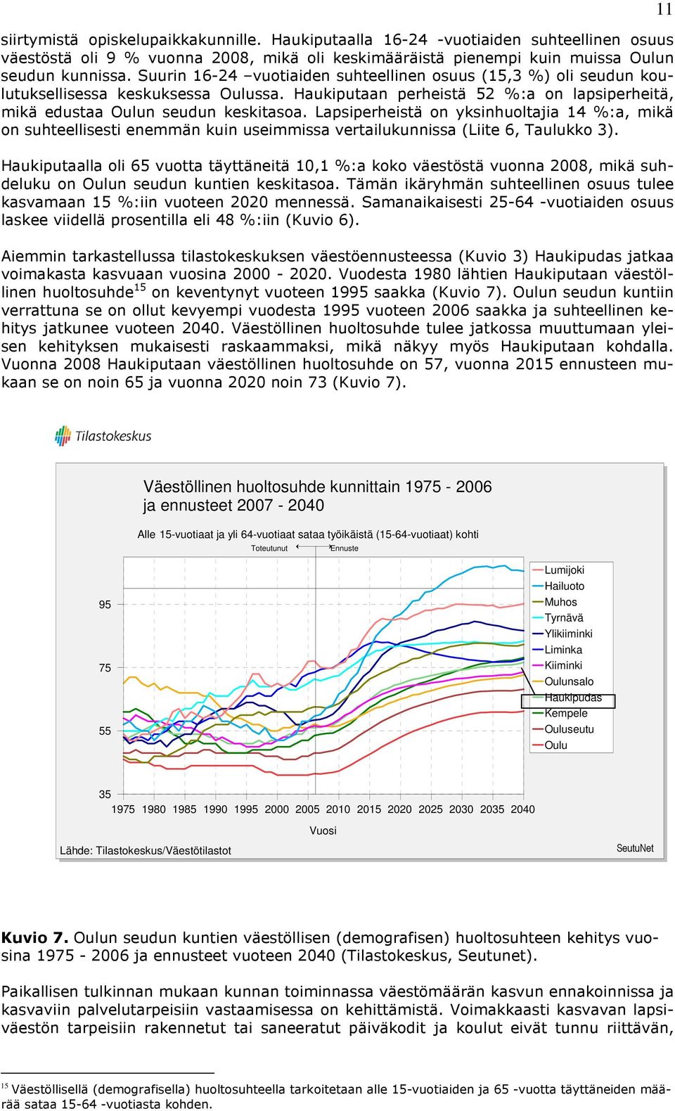 Lapsiperheistä on yksinhuoltajia 14 %:a, mikä on suhteellisesti enemmän kuin useimmissa vertailukunnissa (Liite 6, Taulukko 3).