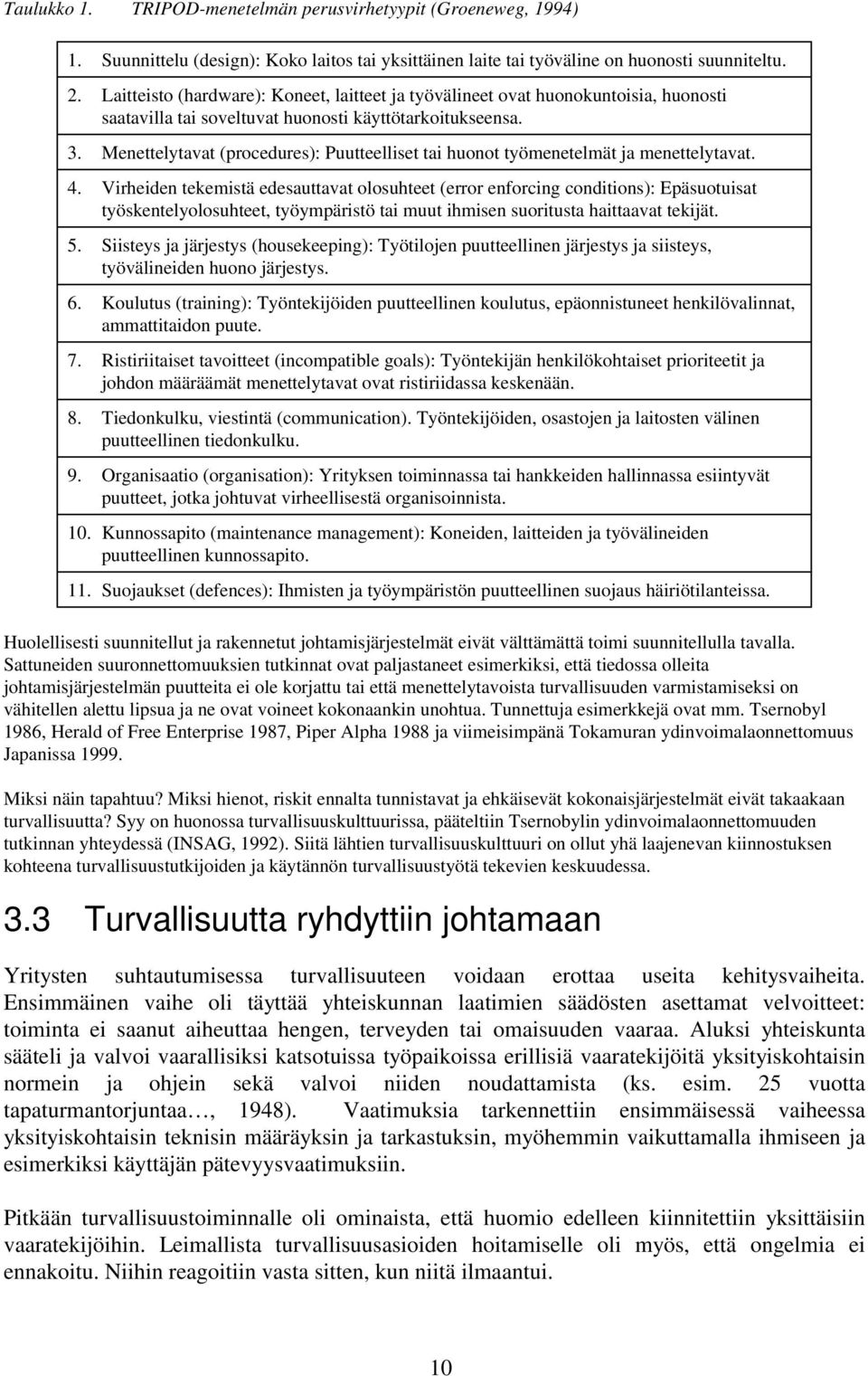 Menettelytavat (procedures): Puutteelliset tai huonot työmenetelmät ja menettelytavat. 4.