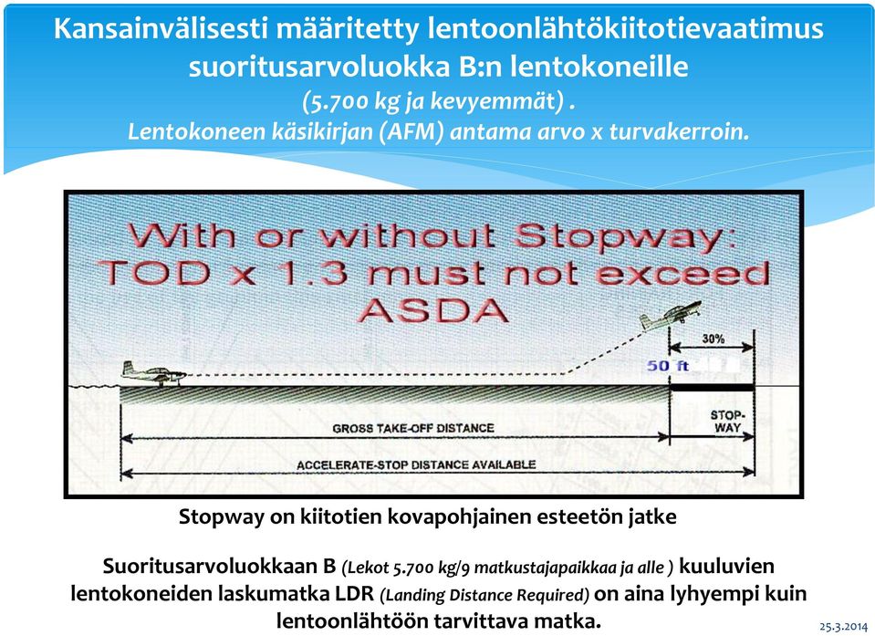 Stopway on kiitotien kovapohjainen esteetön jatke Suoritusarvoluokkaan B (Lekot 5.