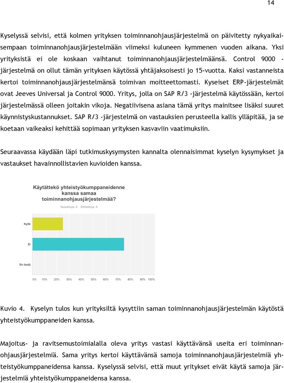 Kaksi vastanneista kertoi toiminnanohjausjärjestelmänsä toimivan moitteettomasti. Kyseiset ERP-järjestelmät ovat Jeeves Universal ja Control 9000.