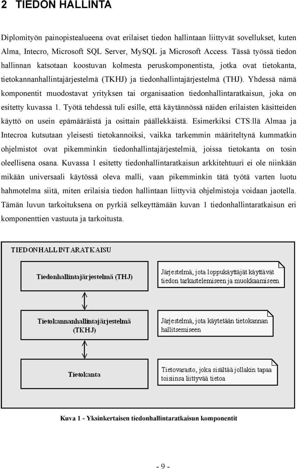 Yhdessä nämä komponentit muodostavat yrityksen tai organisaation tiedonhallintaratkaisun, joka on esitetty kuvassa 1.