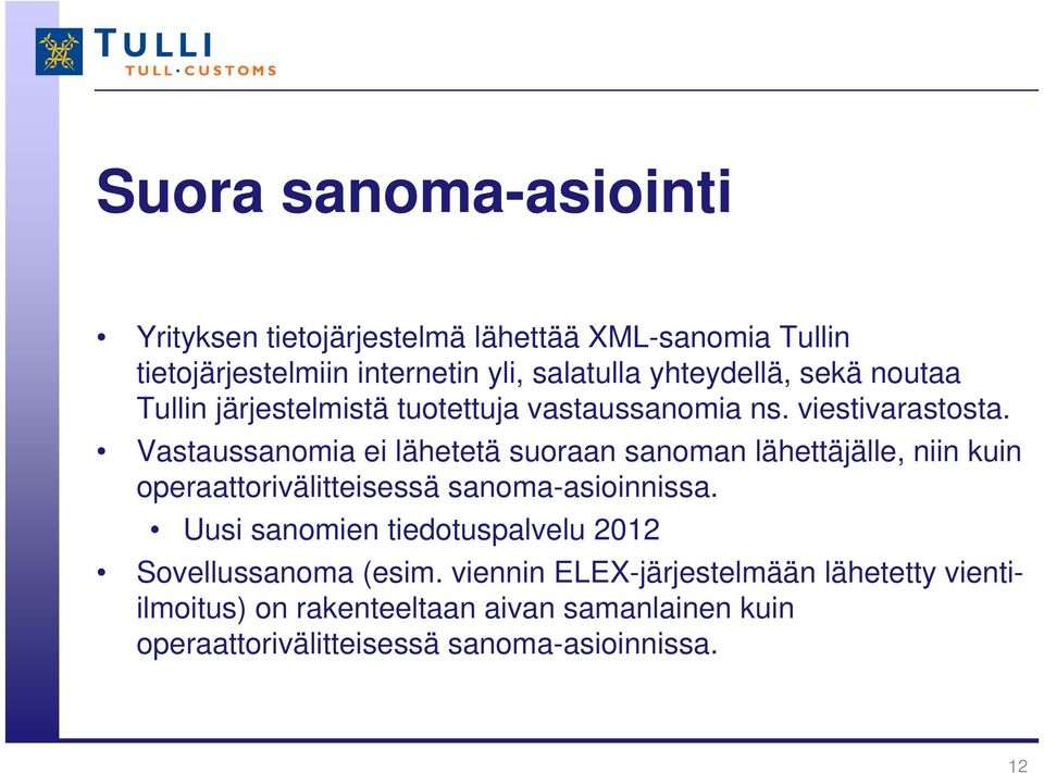 t t Vastaussanomia ei lähetetä suoraan sanoman lähettäjälle, niin kuin operaattorivälitteisessä sanoma-asioinnissa.