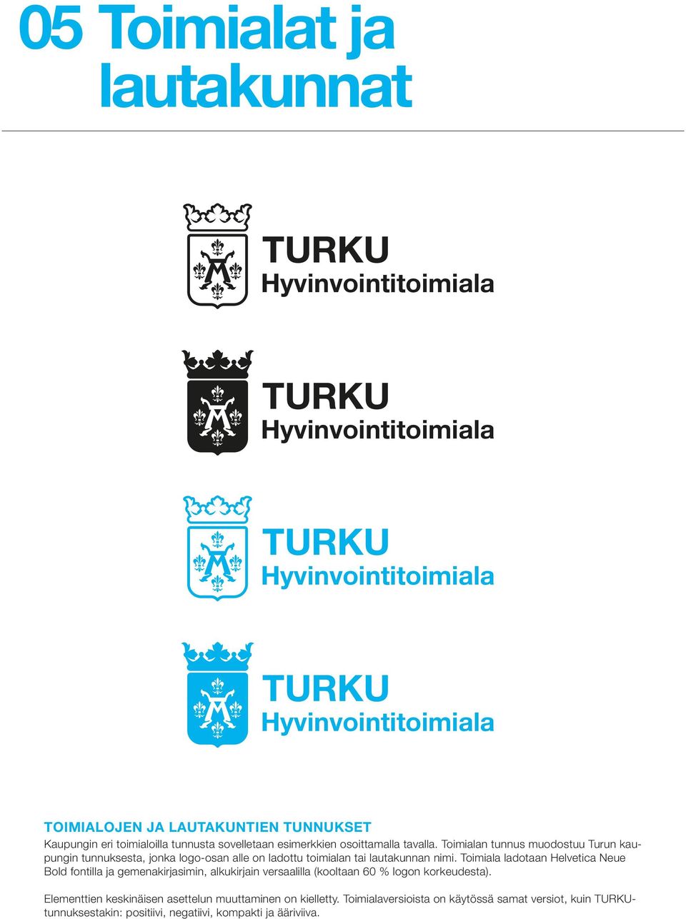 Toimialan tunnus muodostuu Turun kaupungin tunnuksesta, jonka logo-osan alle on ladottu toimialan tai lautakunnan nimi.