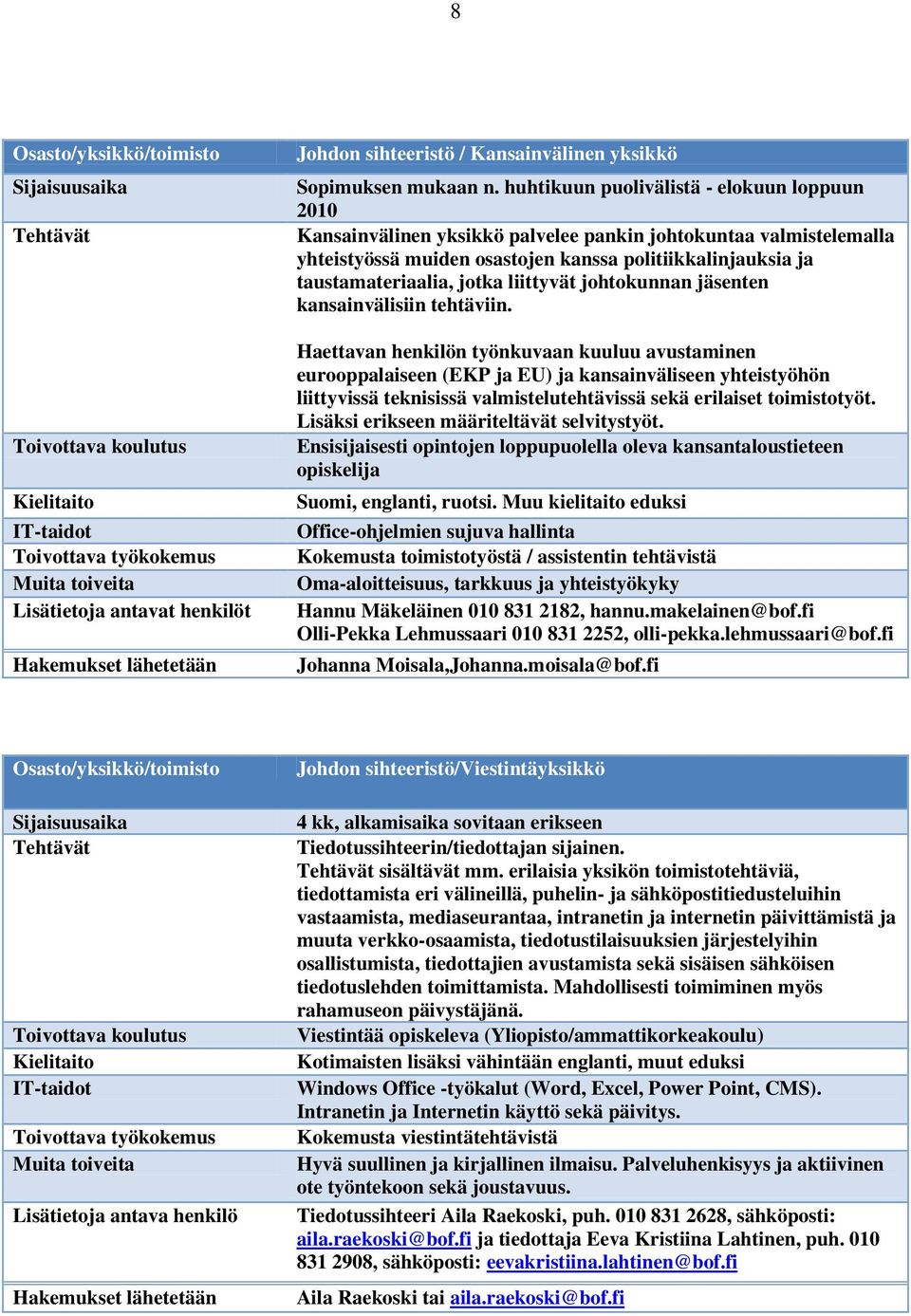 liittyvät johtokunnan jäsenten kansainvälisiin tehtäviin.