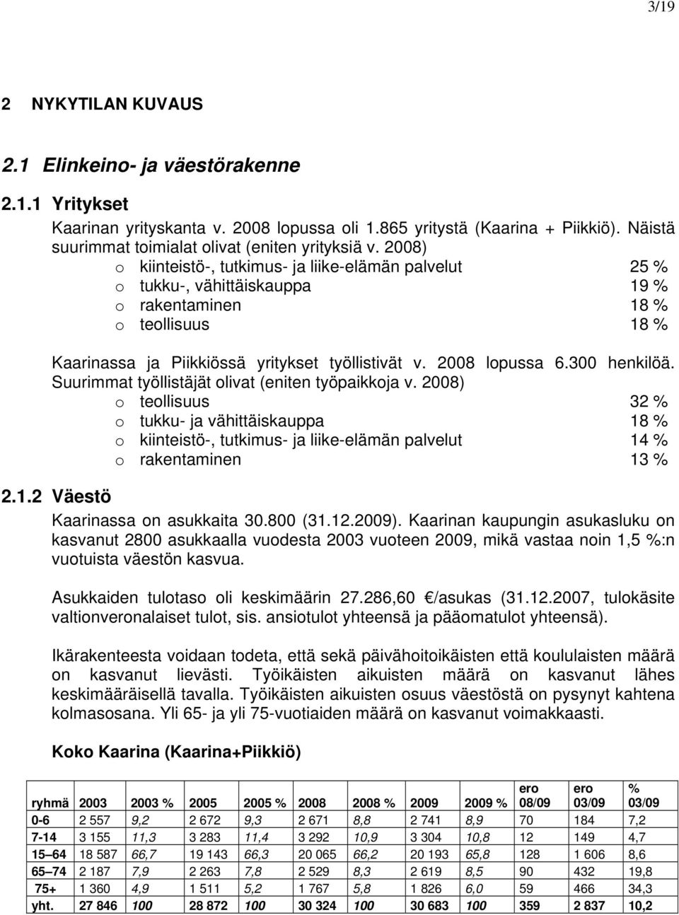 2008) o kiinteistö-, tutkimus- ja liike-elämän palvelut 25 % o tukku-, vähittäiskauppa 19 % o rakentaminen 18 % o teollisuus 18 % Kaarinassa ja Piikkiössä yritykset työllistivät v. 2008 lopussa 6.