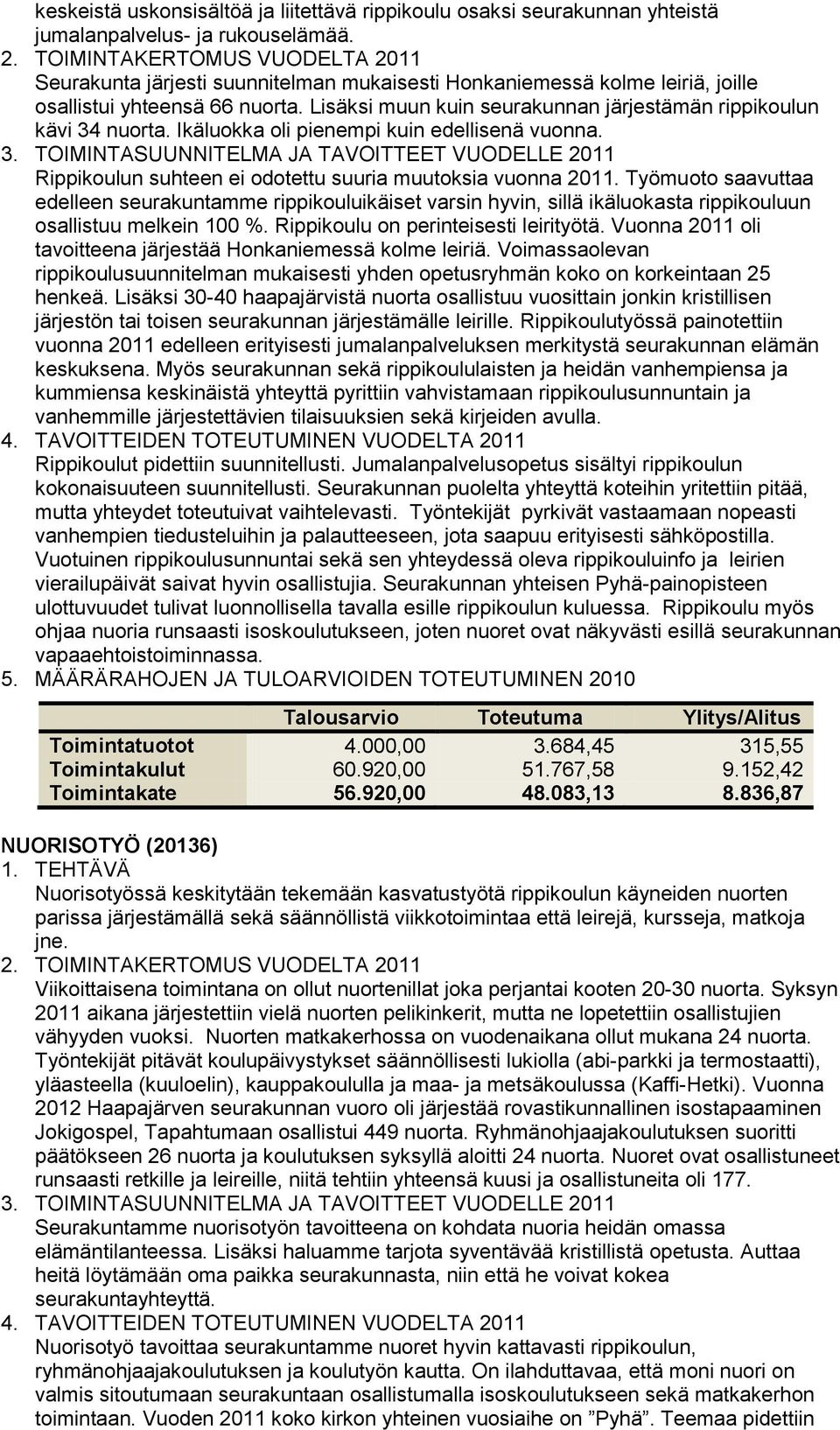 Ikäluokka oli pienempi kuin edellisenä vuonna. Rippikoulun suhteen ei odotettu suuria muutoksia vuonna 2011.