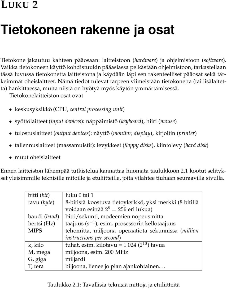 oheislaitteet. Nämä tiedot tulevat tarpeen viimeistään tietokonetta (tai lisälaitetta) hankittaessa, mutta niistä on hyötyä myös käytön ymmärtämisessä.