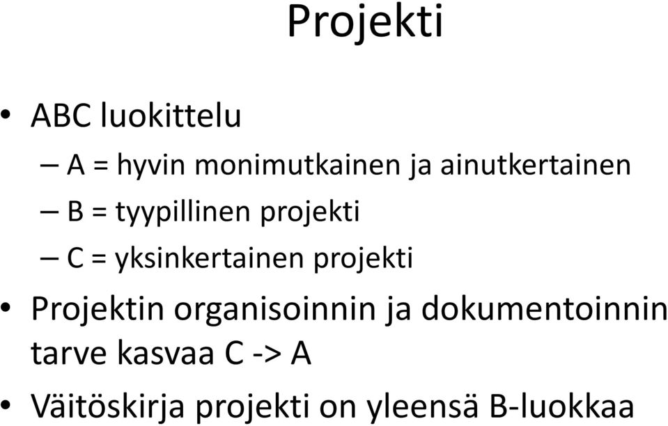 yksinkertainen projekti Projektin organisoinnin ja
