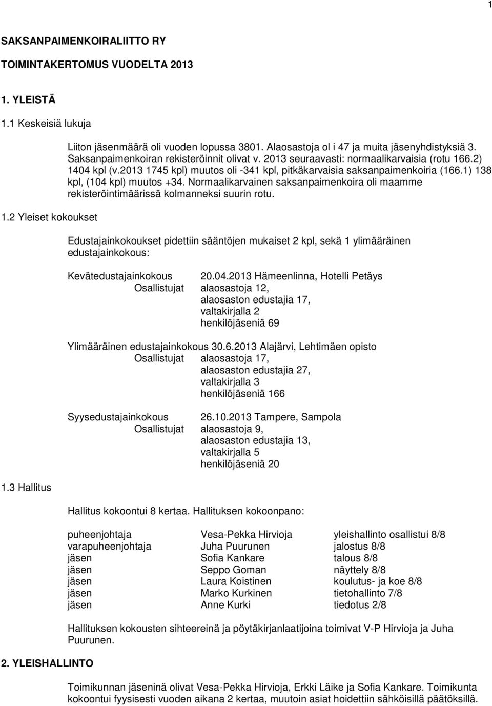 2013 1745 kpl) muutos oli -341 kpl, pitkäkarvaisia saksanpaimenkoiria (166.1) 138 kpl, (104 kpl) muutos +34.