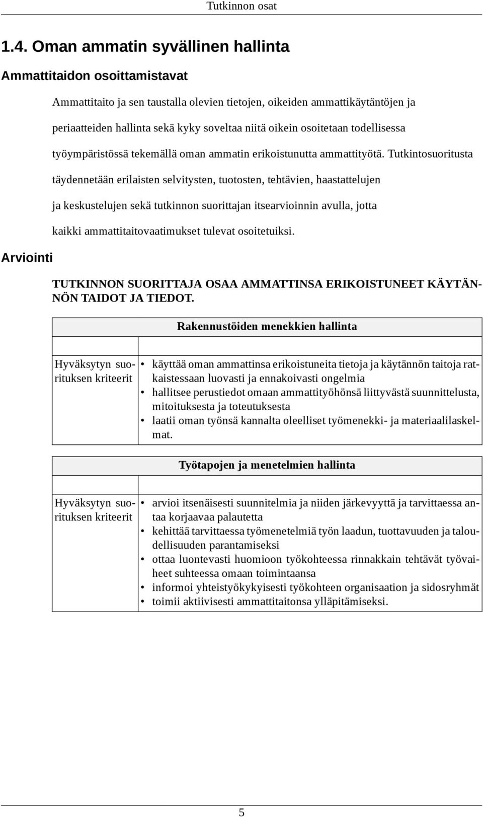 oikein osoitetaan todellisessa työympäristössä tekemällä oman ammatin erikoistunutta ammattityötä.