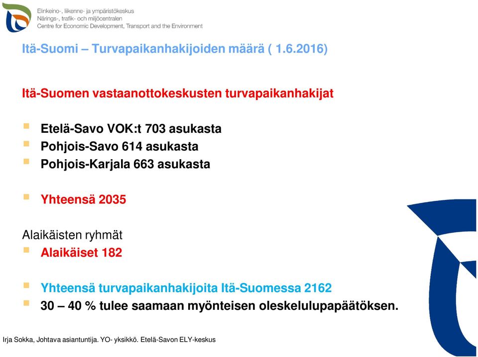 asukasta Pohjois-Savo 614 asukasta Pohjois-Karjala 663 asukasta Yhteensä 2035