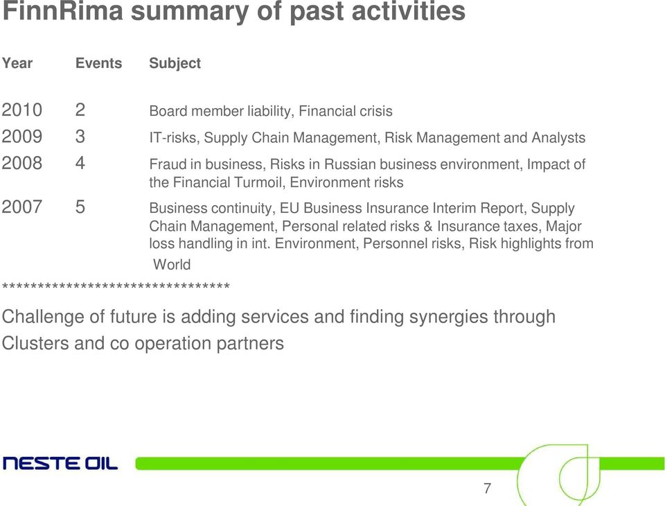 Business Insurance Interim Report, Supply Chain Management, Personal related risks & Insurance taxes, Major loss handling in int.