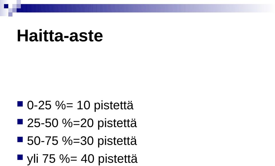 pistettä 50-75 %=30