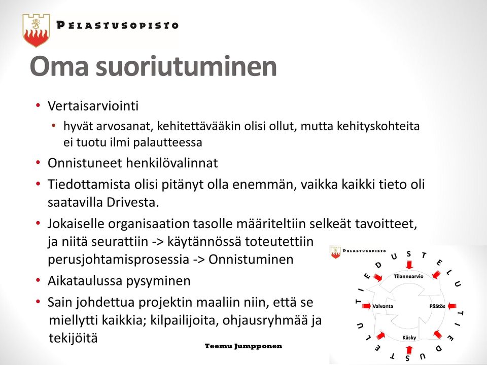 Jokaiselle organisaation tasolle määriteltiin selkeät tavoitteet, ja niitä seurattiin -> käytännössä toteutettiin