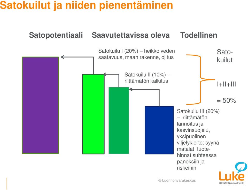 riittämätön kalkitus Satokuilut I+II+III Satokuilu III (20%) riittämätön lannoitus ja