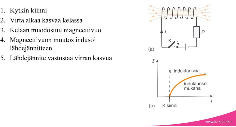 Kelaan muodostuu magneettivuo 4.