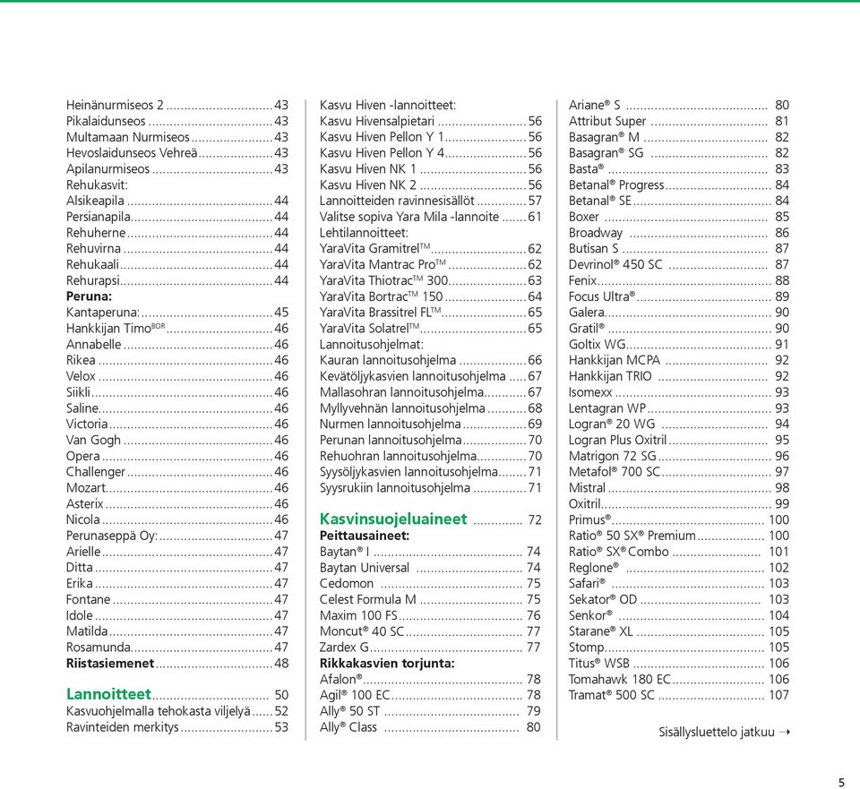 ..46 Asterix...46 Nicola...46 Perunaseppä Oy:...47 Arielle...47 Ditta...47 Erika...47 Fontane...47 Idole...47 Matilda...47 Rosamunda...47 Riistasiemenet...48 Lannoitteet.