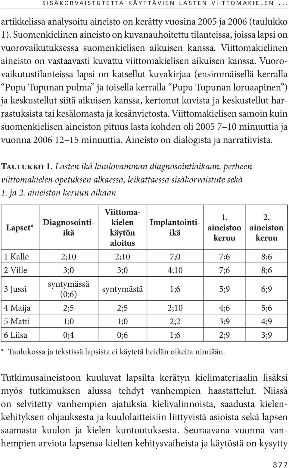 Viittomakielinen aineisto on vastaavasti kuvattu viittomakielisen aikuisen kanssa.
