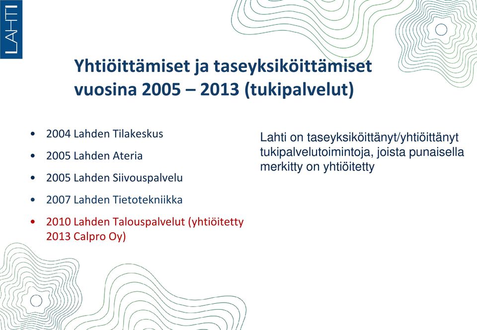 Tietotekniikka 2010 Lahden Talouspalvelut (yhtiöitetty 2013 Calpro Oy) Lahti on