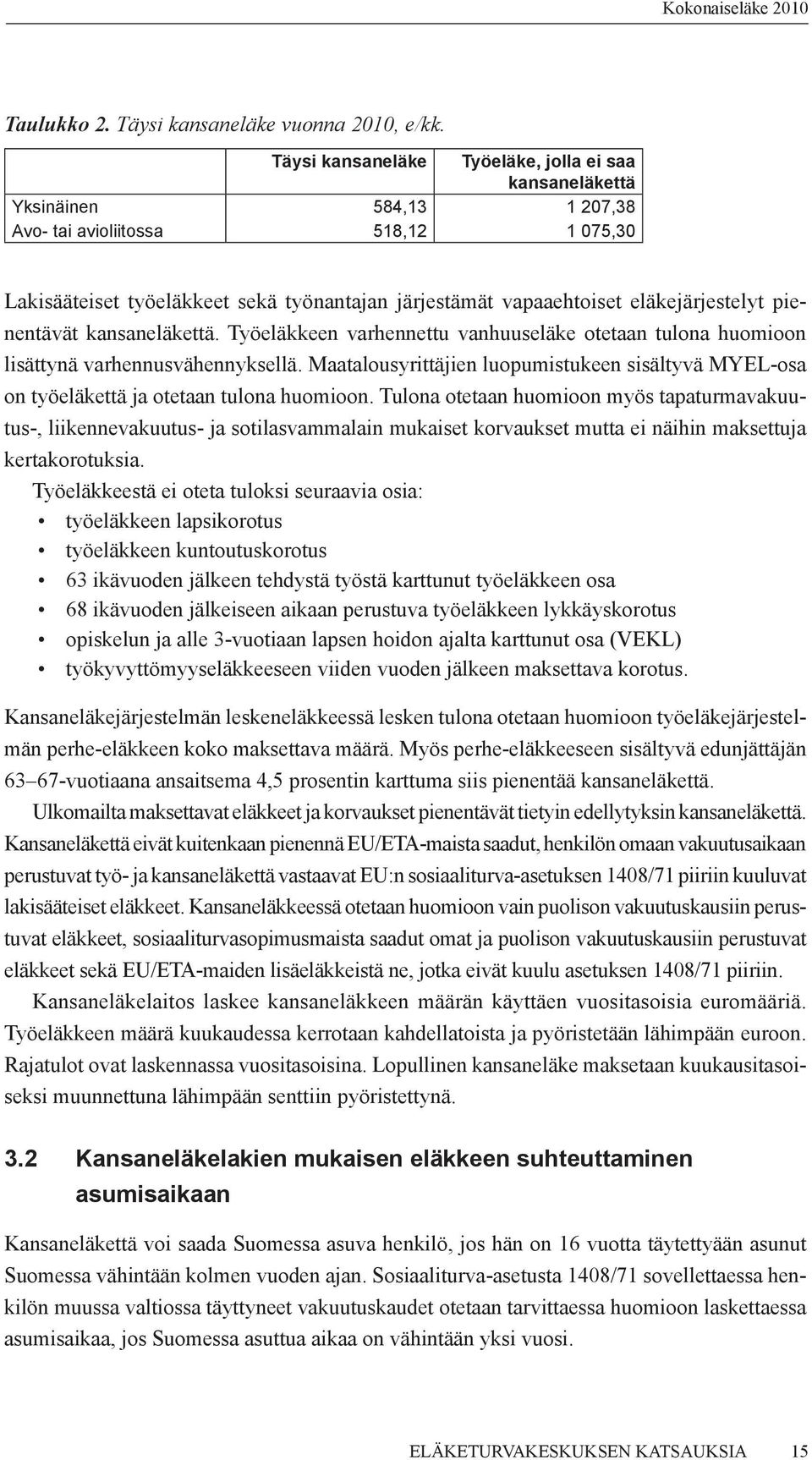 eläkejärjestelyt pienentävät kansaneläkettä. Työeläkkeen varhennettu vanhuuseläke otetaan tulona huomioon lisättynä varhennusvähennyksellä.