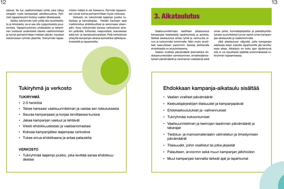 Vapaamuotoinen yhdessäolo ja tekeminen tuottavat uudenlaisia ideoita vaalitoimintaan ja luovat parhaimmillaan mieleen jäävän, hauskan kokemuksen ryhmän jäsenille.