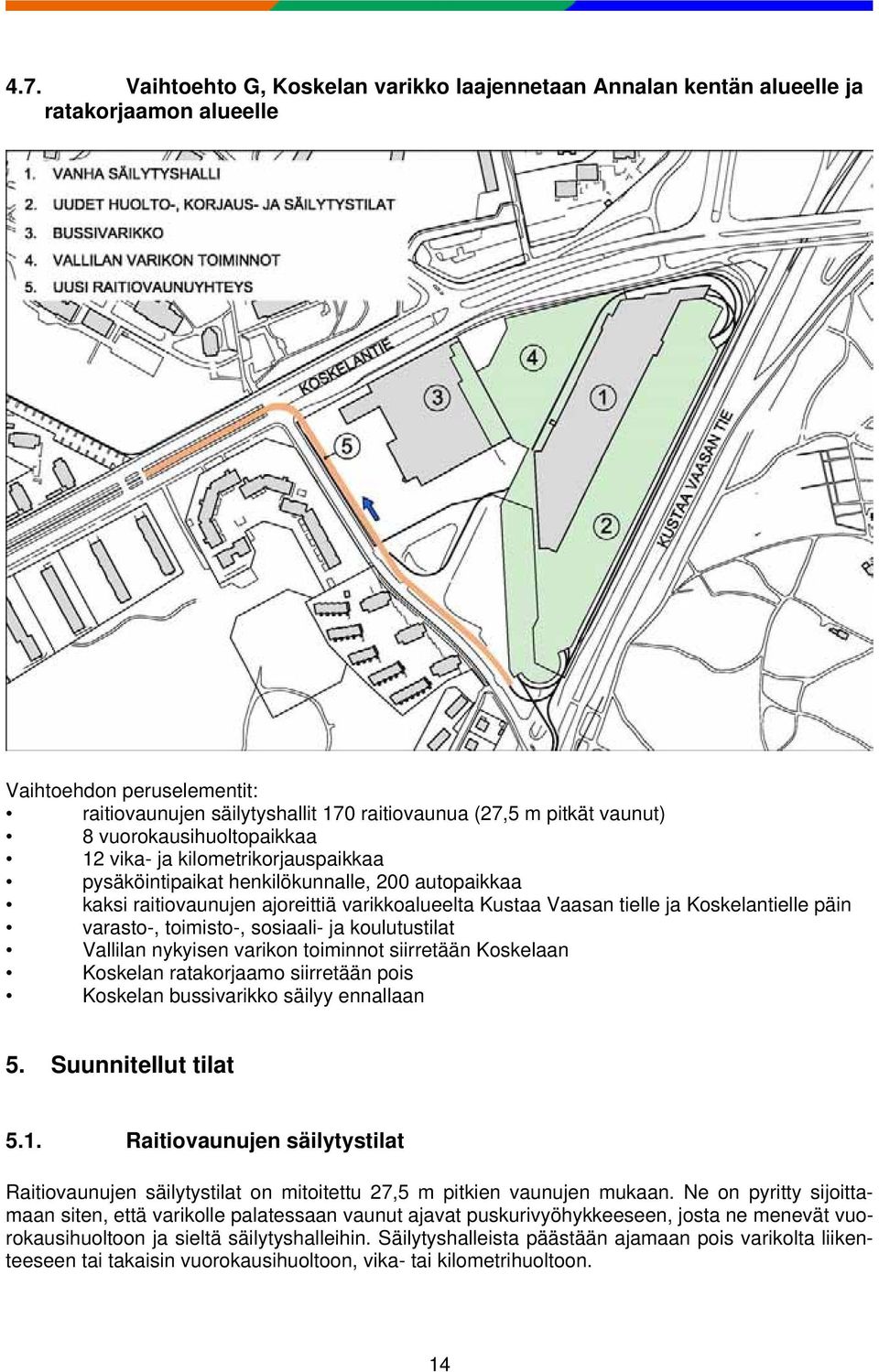 päin varasto-, toimisto-, sosiaali- ja koulutustilat Vallilan nykyisen varikon toiminnot siirretään Koskelaan Koskelan ratakorjaamo siirretään pois Koskelan bussivarikko säilyy ennallaan 5.