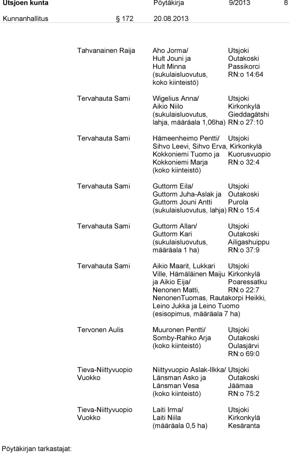 (sukulaisluovutus, Gieddagätshi lahja, määräala 1,06ha) RN:o 27:10 Tervahauta Sami Hämeenheimo Pentti/ Utsjoki Sihvo Leevi, Sihvo Erva, Kirkonkylä Kokkoniemi Tuomo ja Kuorusvuopio Kokkoniemi Marja