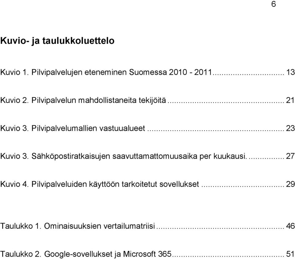 Sähköpostiratkaisujen saavuttamattomuusaika per kuukausi.... 27 Kuvio 4.