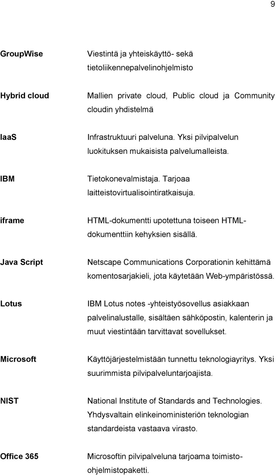 iframe HTML-dokumentti upotettuna toiseen HTMLdokumenttiin kehyksien sisällä. Java Script Netscape Communications Corporationin kehittämä komentosarjakieli, jota käytetään Web-ympäristössä.