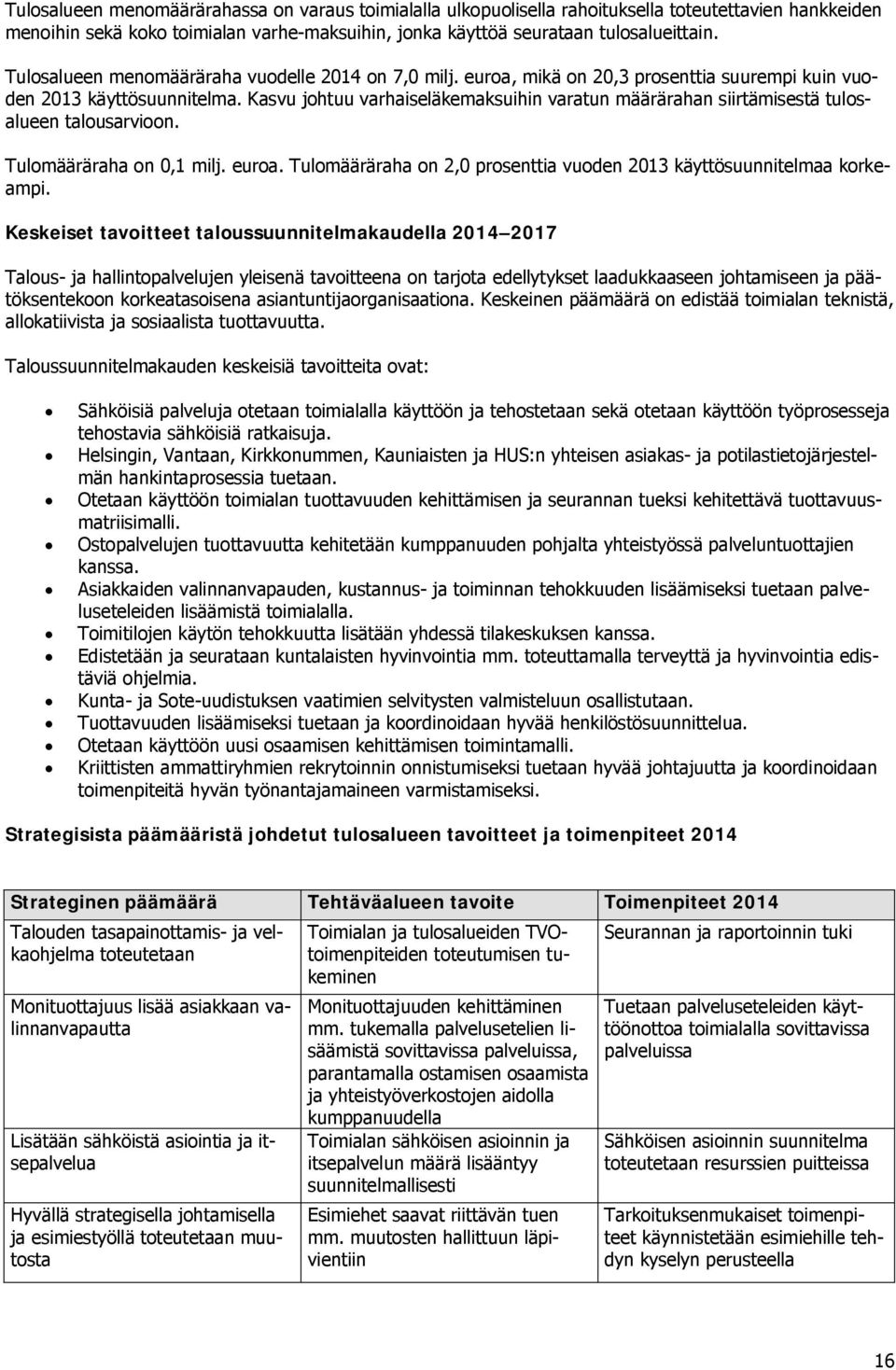 Kasvu johtuu varhaiseläkemaksuihin varatun määrärahan siirtämisestä tulosalueen talousarvioon. Tulomääräraha on 0,1 milj. euroa.