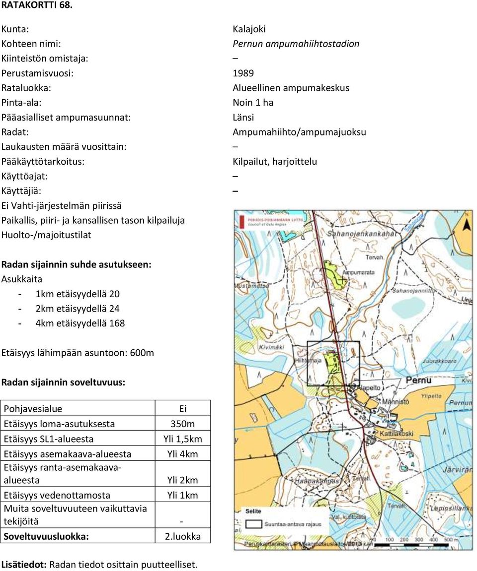 Pernun ampumahiihtostadion 1989 Alueellinen ampumakeskus Noin 1 ha Länsi Ampumahiihto/ampumajuoksu Kilpailut,