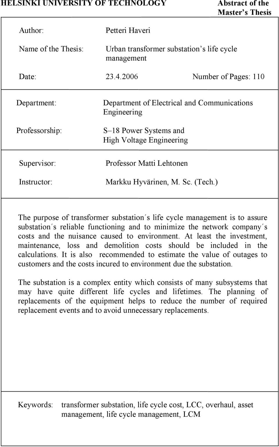 Lehtonen Markku Hyvärinen, M. Sc. (Tech.