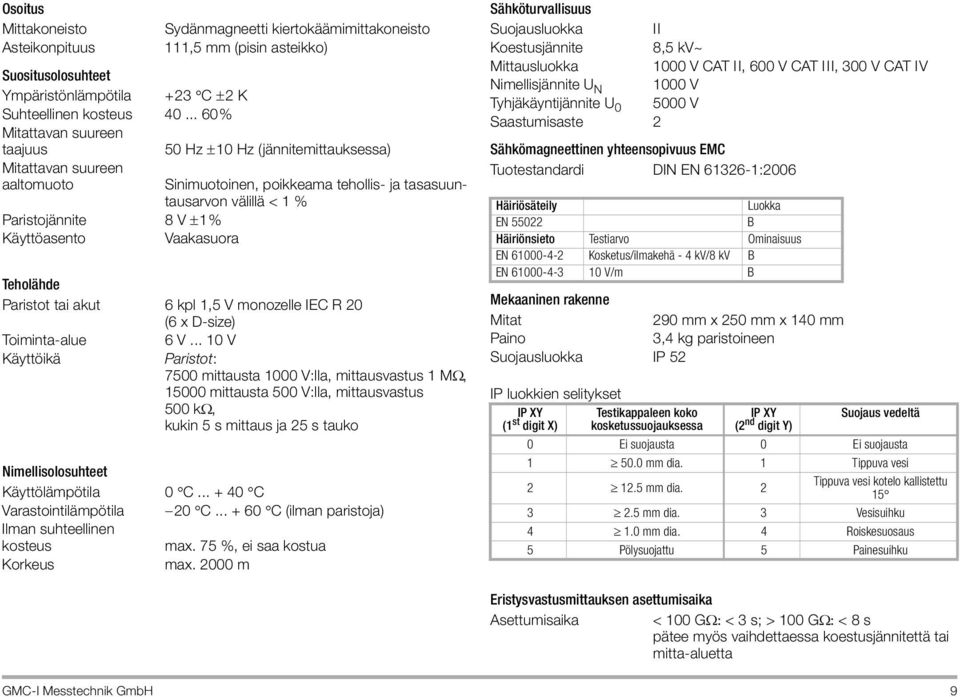 Käyttöasento Vaakasuora Teholähde Paristot tai akut 6 kpl 1,5 V monozelle IEC R 20 (6 x D-size) Toiminta-alue 6 V.