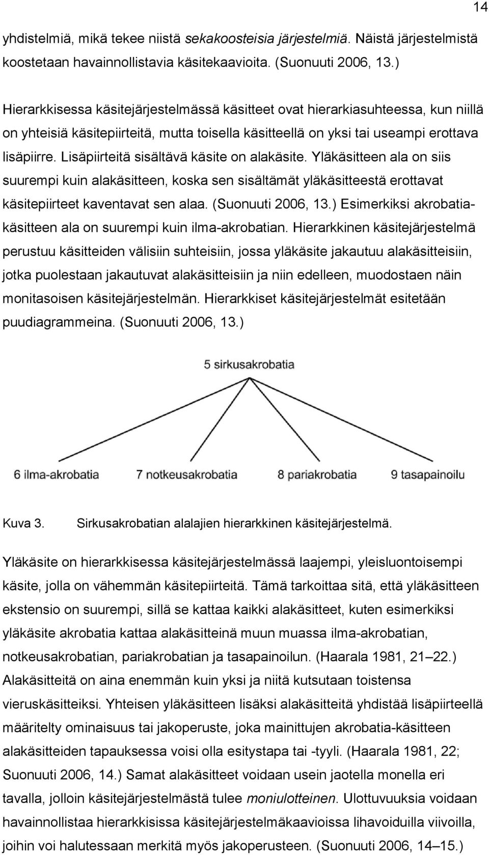 Lisäpiirteitä sisältävä käsite on alakäsite. Yläkäsitteen ala on siis suurempi kuin alakäsitteen, koska sen sisältämät yläkäsitteestä erottavat käsitepiirteet kaventavat sen alaa. (Suonuuti 2006, 13.