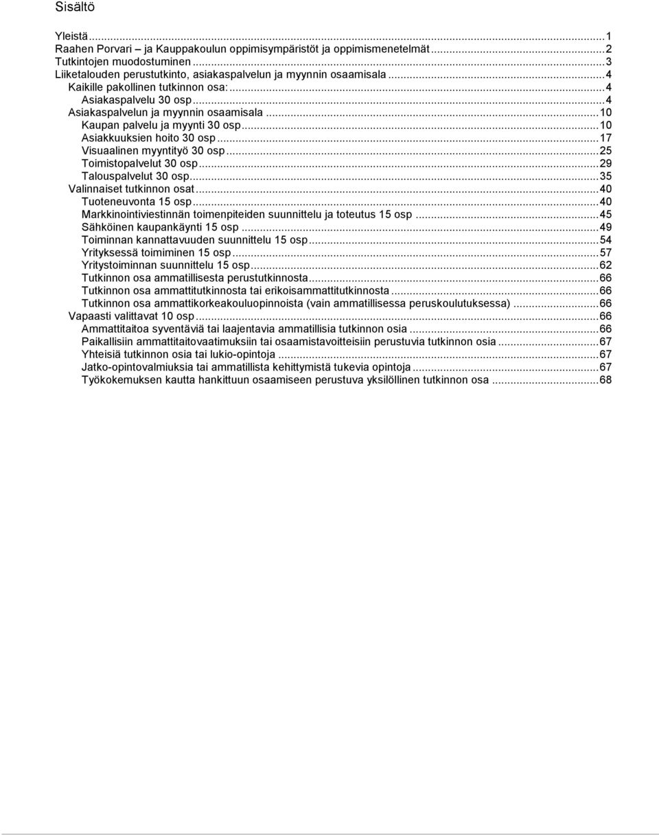 .. 17 Visuaalinen myyntityö 30 osp... 25 Toimistopalvelut 30 osp... 29 Talouspalvelut 30 osp... 35 Valinnaiset tutkinnon osat... 40 Tuoteneuvonta 15 osp.