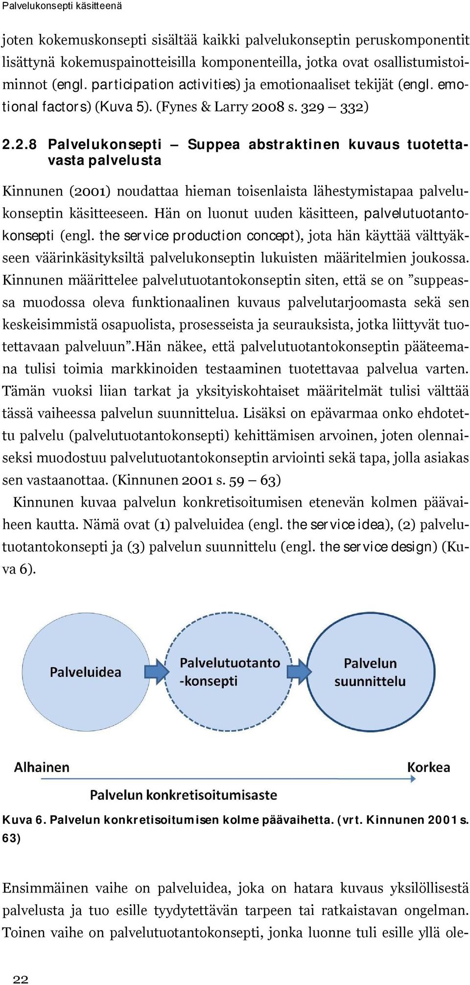 08 s. 329 332) 2.2.8 Palvelukonsepti Suppea abstraktinen kuvaus tuotettavasta palvelusta Kinnunen (2001) noudattaa hieman toisenlaista lähestymistapaa palvelukonseptin käsitteeseen.