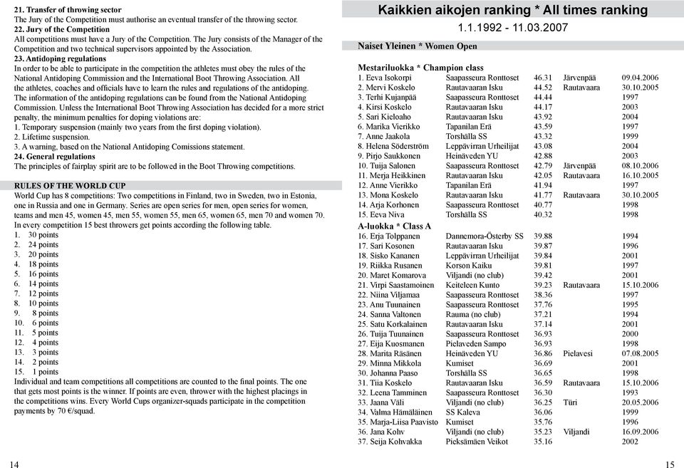 Antidoping regulations In order to be able to participate in the competition the athletes must obey the rules of the National Antidoping Commission and the International Boot Throwing Association.
