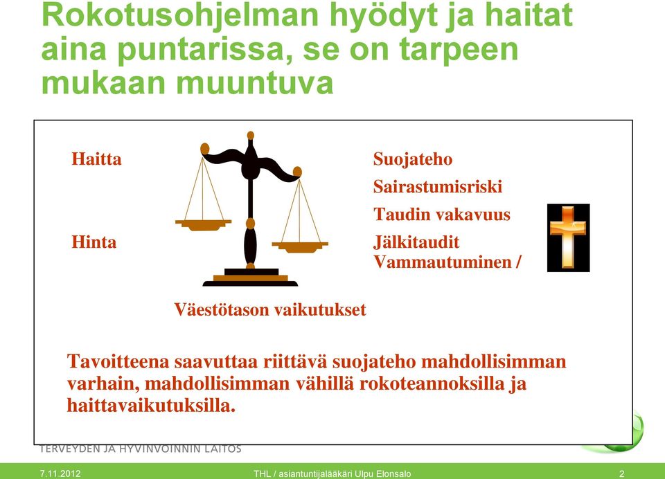 vaikutukset Tavoitteena saavuttaa riittävä suojateho mahdollisimman varhain, mahdollisimman