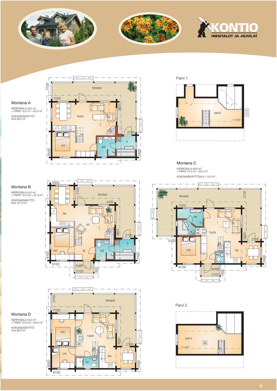 0 m 2 Montana B KERROSALA 54.0 m 2 + PARVI 13.0 m2 = 67.0 m 2 KOKONAISKÄYTTÖ- ALA 101.