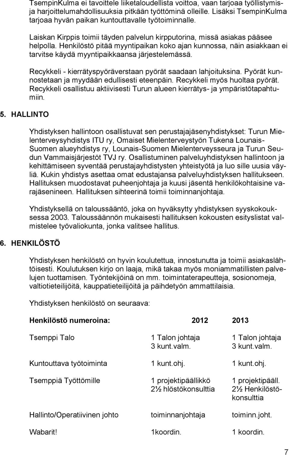 Henkilöstö pitää myyntipaikan koko ajan kunnossa, näin asiakkaan ei tarvitse käydä myyntipaikkaansa järjestelemässä. Recykkeli - kierrätyspyöräverstaan pyörät saadaan lahjoituksina.