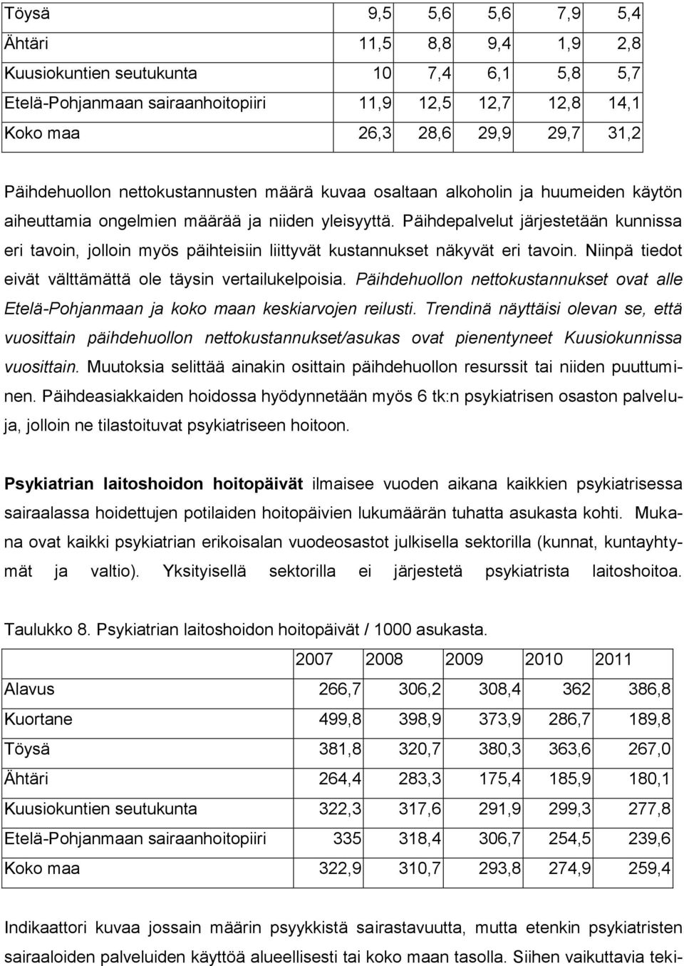 Päihdepalvelut järjestetään kunnissa eri tavoin, jolloin myös päihteisiin liittyvät kustannukset näkyvät eri tavoin. Niinpä tiedot eivät välttämättä ole täysin vertailukelpoisia.