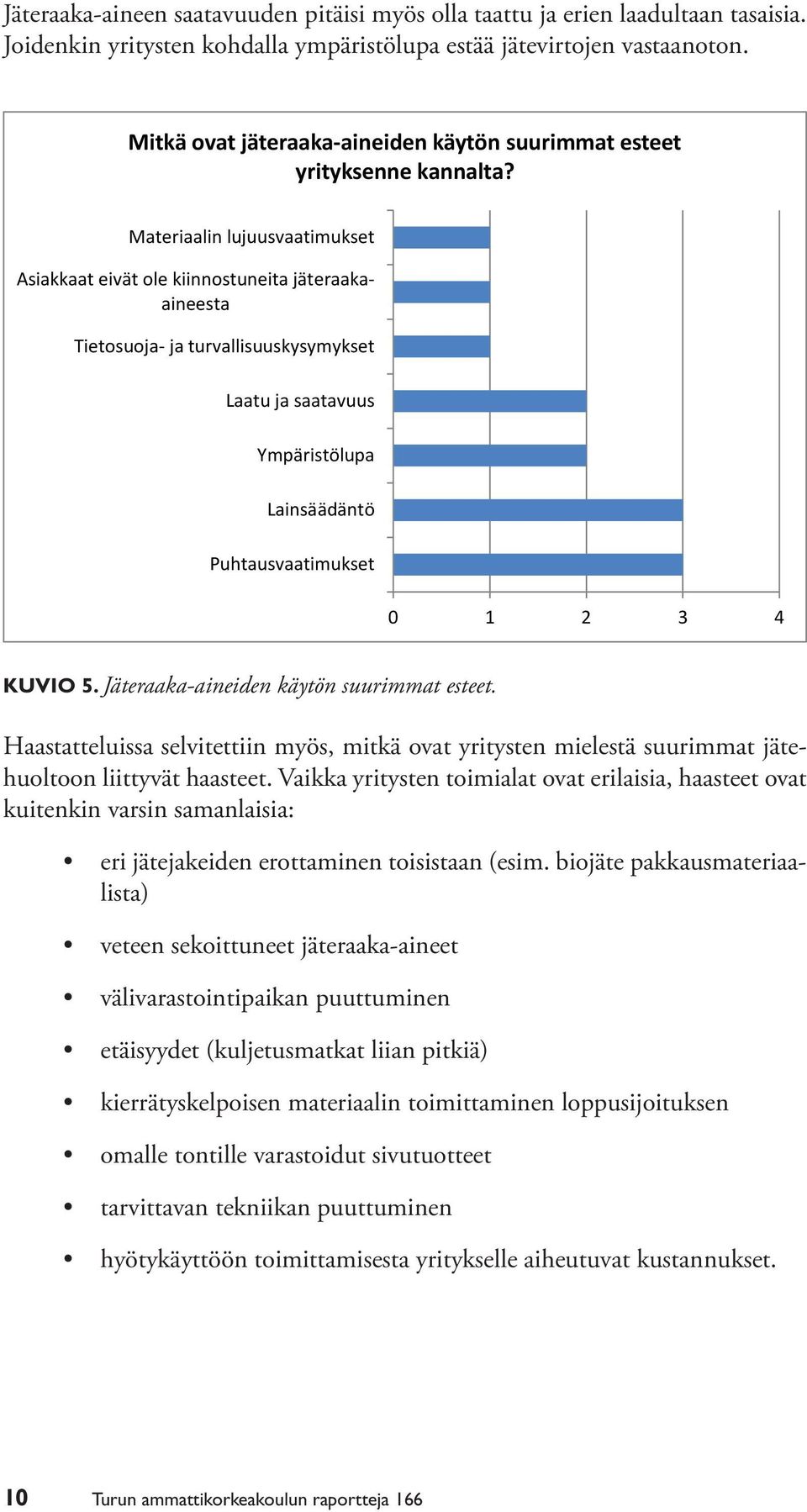 Materiaalin lujuusvaatimukset Asiakkaat eivät ole kiinnostuneita jäteraakaaineesta Tietosuoja- ja turvallisuuskysymykset Laatu ja saatavuus Ympäristölupa Lainsäädäntö Puhtausvaatimukset 0 1 2 3 4