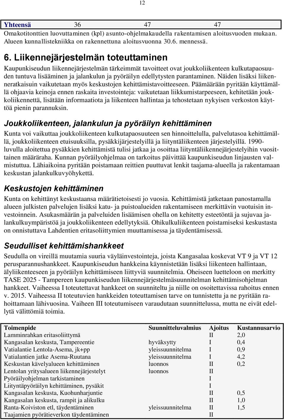 parantaminen. Näiden lisäksi liikenneratkaisuin vaikutetaan myös keskustojen kehittämistavoitteeseen.