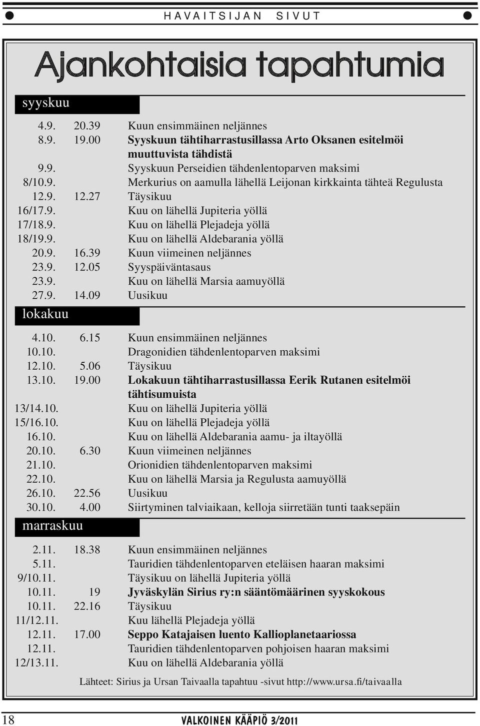 tähteä Regulusta Täysikuu Kuu on lähellä Jupiteria yöllä Kuu on lähellä Plejadeja yöllä Kuu on lähellä Aldebarania yöllä Kuun viimeinen neljännes Syyspäiväntasaus Kuu on lähellä Marsia aamuyöllä