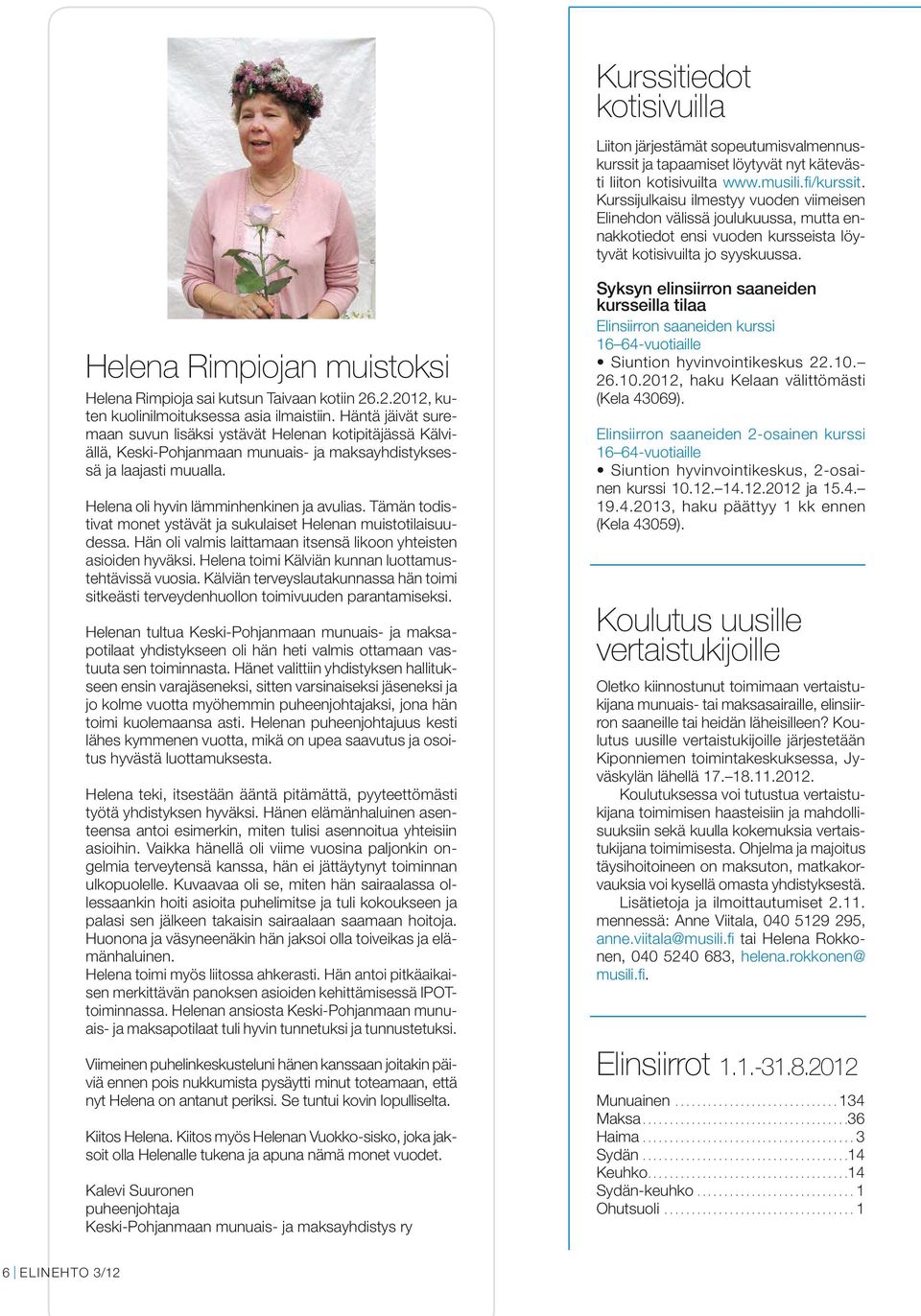 Helena Rimpiojan muistoksi Helena Rimpioja sai kutsun Taivaan kotiin 26.2.2012, kuten kuolinilmoituksessa asia ilmaistiin.