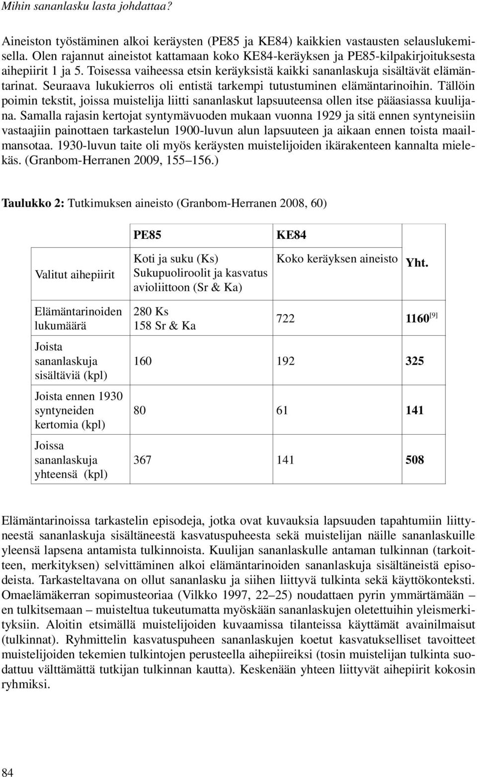 Seuraava lukukierros oli entistä tarkempi tutustuminen elämäntarinoihin. Tällöin poimin tekstit, joissa muistelija liitti sananlaskut lapsuuteensa ollen itse pääasiassa kuulijana.