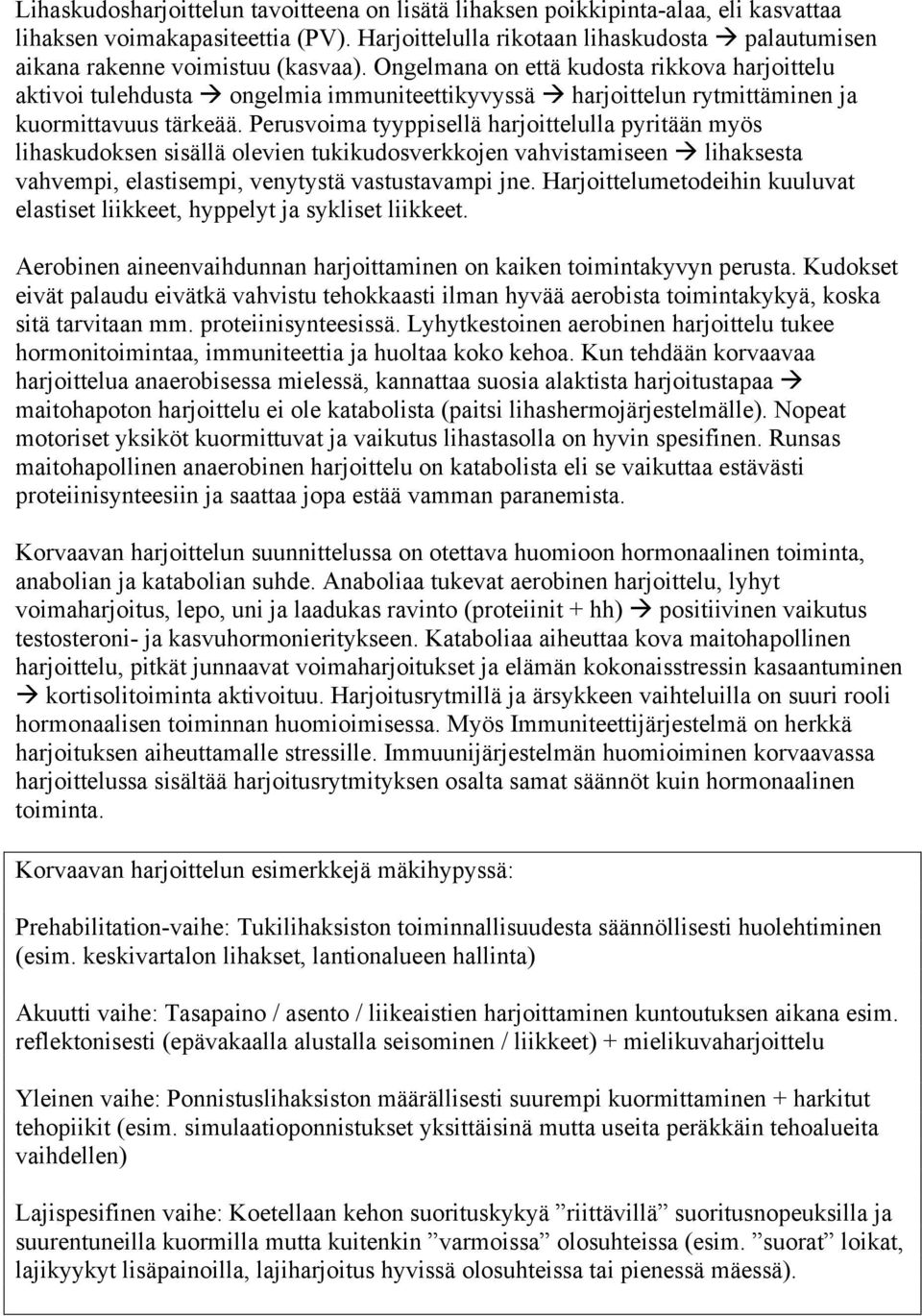 Ongelmana on että kudosta rikkova harjoittelu aktivoi tulehdusta ongelmia immuniteettikyvyssä harjoittelun rytmittäminen ja kuormittavuus tärkeää.