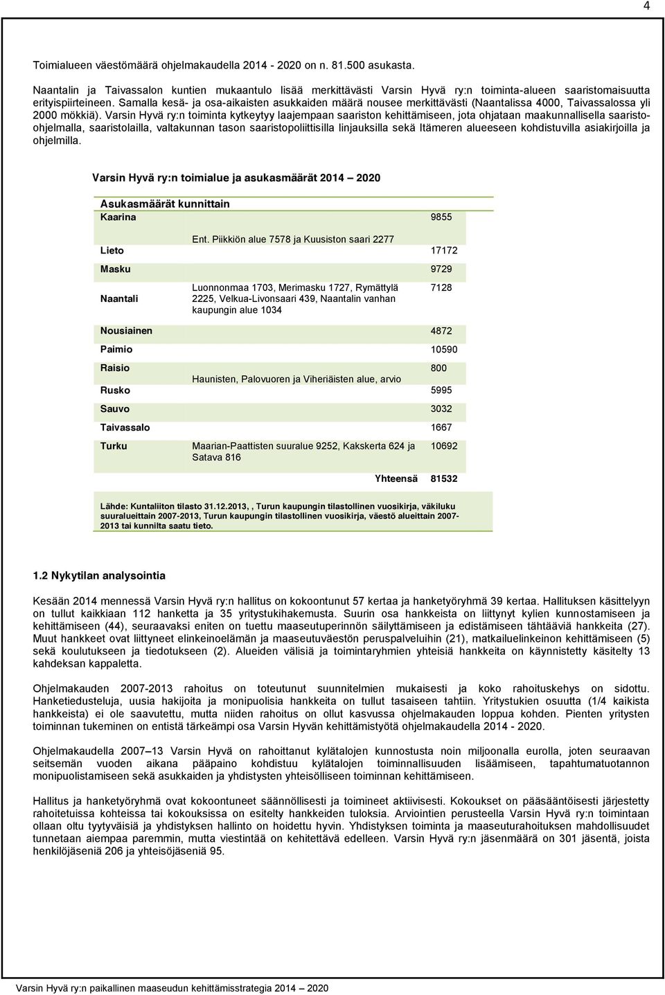 Samalla kesä- ja osa-aikaisten asukkaiden määrä nousee merkittävästi (Naantalissa 4000, Taivassalossa yli 2000 mökkiä).